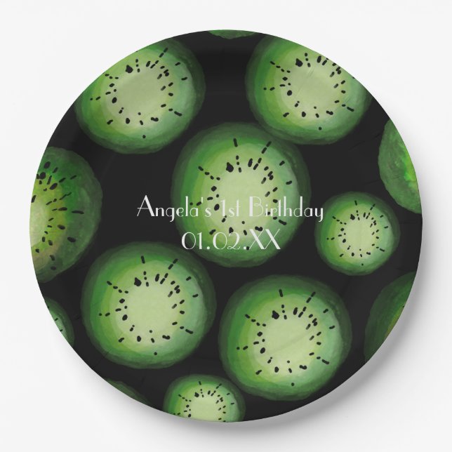 Assiettes En Carton Fruit Kiwi moderne - Aquarelle Anniversaire N'impo (Devant)