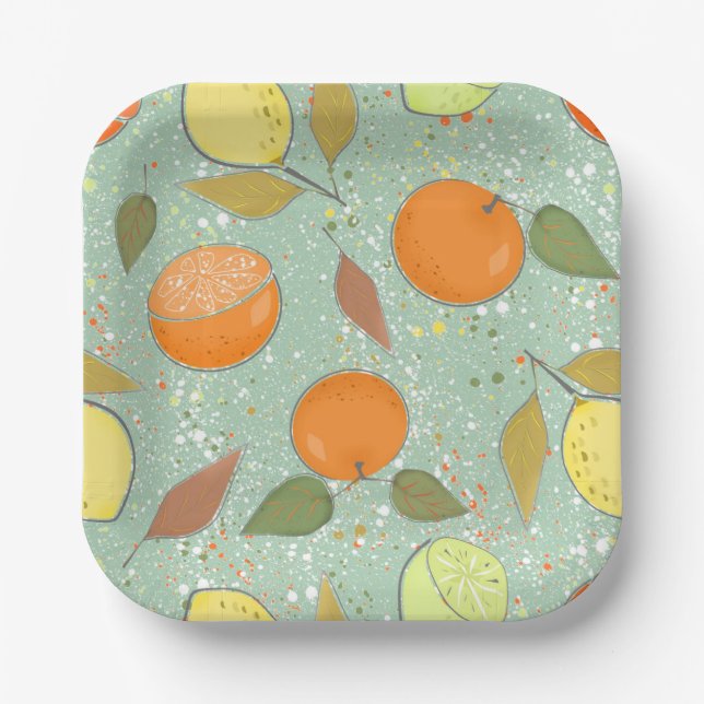 Assiettes En Carton Fruit motif aux citrons, oranges (Recto)