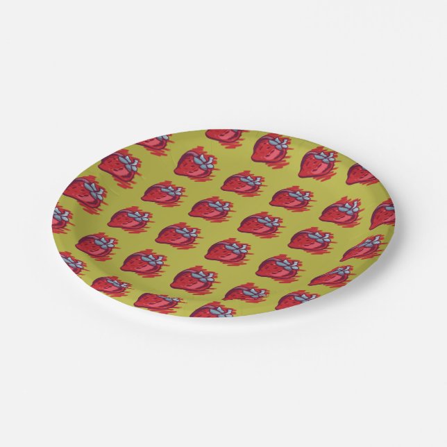 Assiettes En Carton Fruit Motif fraises sur l'or fêté (Angle)