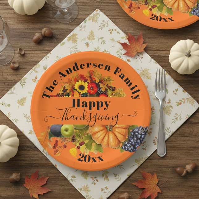 Assiettes En Carton Fruits D'Automne Fleurs Et Bon thanksgiving De Fol (Créateur téléchargé)