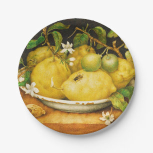 ASSIETTES EN CARTON FRUITS DE SAISON, LÉMONS FLEURS DE CITRON JAUNE