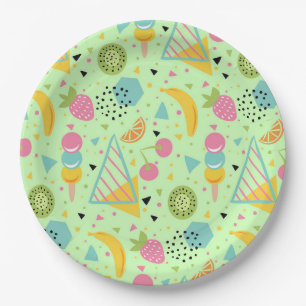 Assiettes En Carton Fruits d'été et formes géométriques