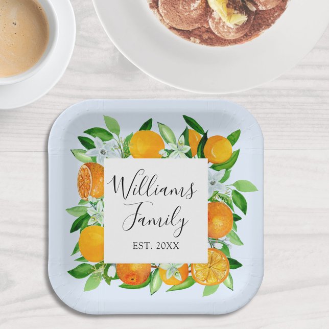 Assiettes En Carton Fruits et Fleurs d'Orange Élégants Floral d'Été (In situ)