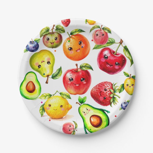 Assiettes En Carton Fruits mignons Fille Anniversaire (Devant)