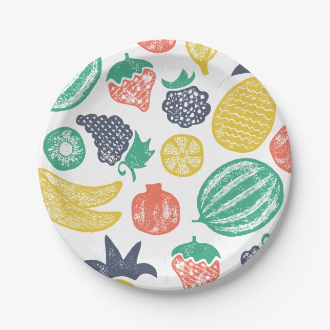 Assiettes En Carton Fruits mignons Plaques de papier d'anniversaire (Devant)