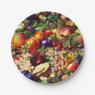 Assiettes En Carton Fruits tropicaux frais d'été rétro-rustiques L