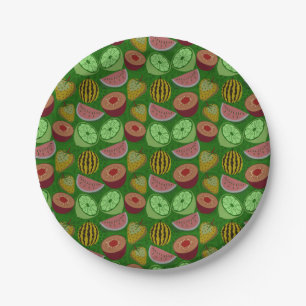Assiettes En Carton Fruits tropicaux motifs et vert arrière - plan