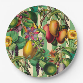 Assiettes En Carton Fruits verts et fleurs Jardin Retro Style