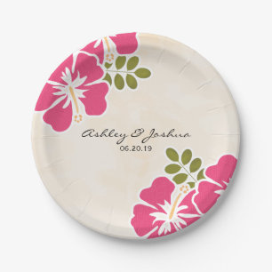 Assiettes En Carton Fuchsia Hibiscus Mariage hawaïen