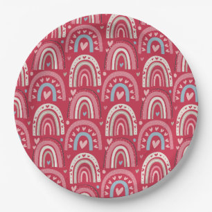 Assiettes En Carton Fuchsia Valentines Day Rainbows Round