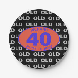 Assiettes En Carton Fun 40e anniversaire Editable Old Red Black