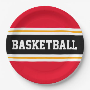 Assiettes En Carton Fun Bright Rouge Noir Jaune BASKETBALL rayures