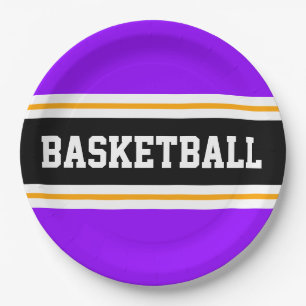 Assiettes En Carton Fun Bright Violet Noir Jaune BASKETBALL rayures