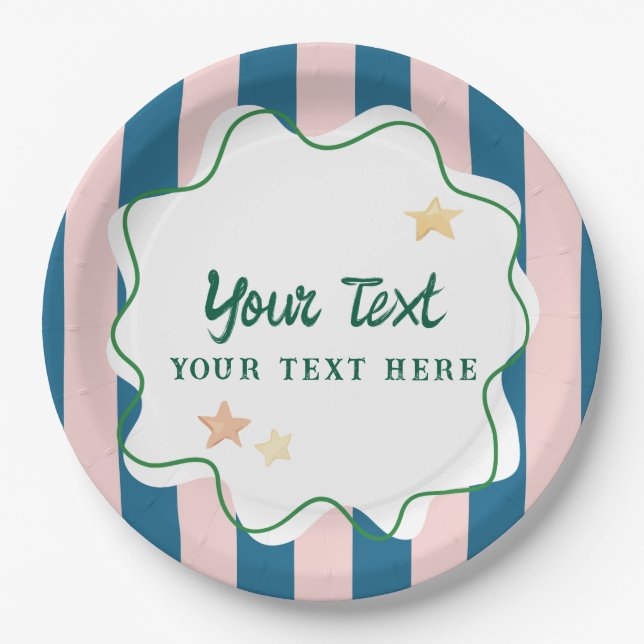 Assiettes En Carton Fun coloré Vert rayures Star Party Fournitures (Devant)
