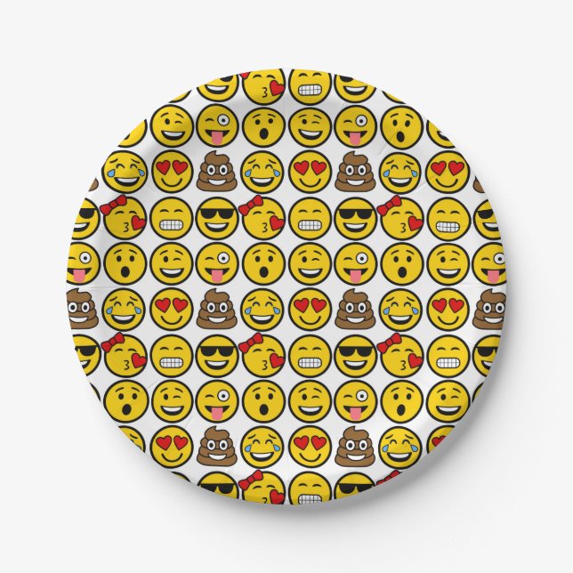 Assiettes En Carton Fun Emoji Motif Emotion Face (Devant)
