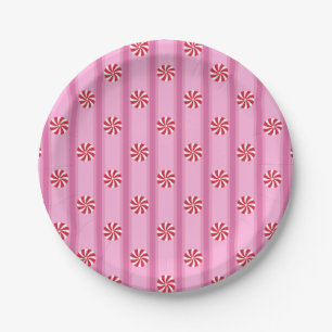 Assiettes En Carton Fun et Fancy rose Noël Peppermenthe bonbon