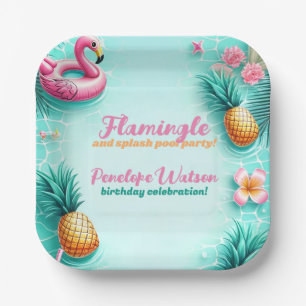 Assiettes En Carton Fun Flamant rose et ananas Summer Pool Party