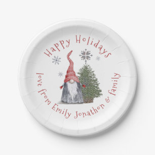 Assiettes En Carton Fun Gnome Noël Arbre Nom Joyeuses Fêtes