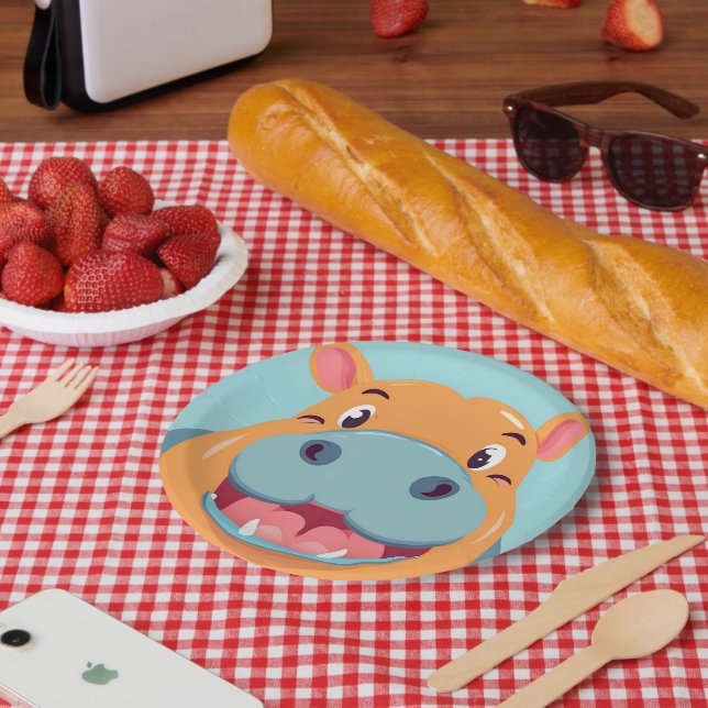Assiettes En Carton Fun Hippo Face safari jungle sauvage fête d'annive (Pique-nique)