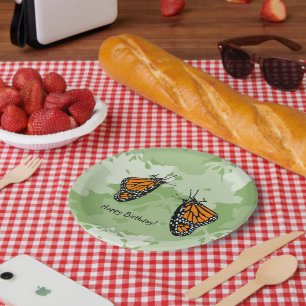 Assiettes En Carton Fun Monarch Papiers papillons verts ronds Plaques