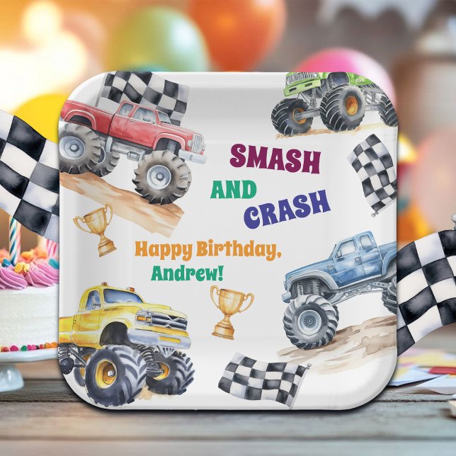 Assiettes En Carton Fun Monster Trucks Birthday Party (Créateur téléchargé)