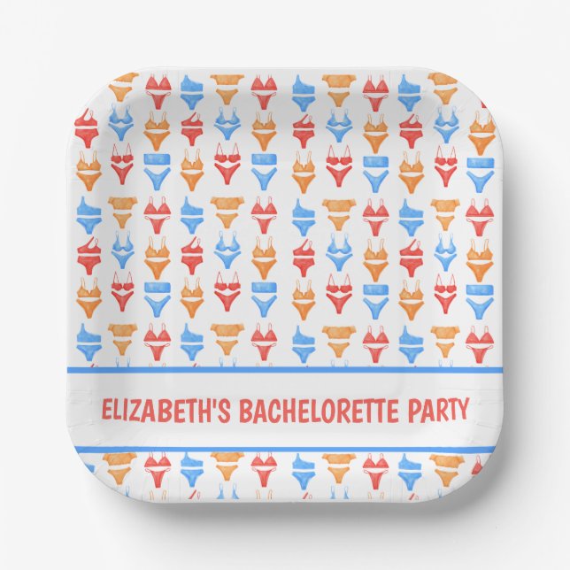 Assiettes En Carton Fun Swimsuit Pool Party Personnalisé Bachelorette (Recto)