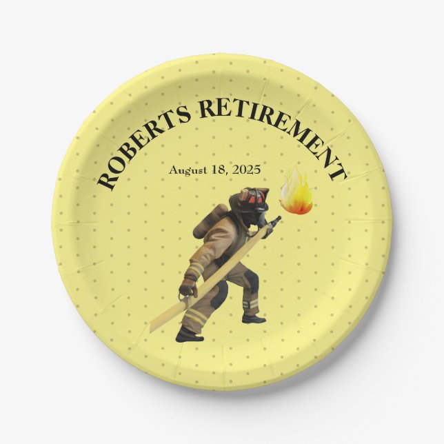Assiettes En Carton Fun Yellow Firefighter retraite (Devant)