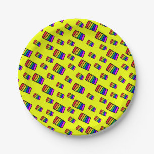 Assiettes En Carton Funky Neon Rainbow Block Motif