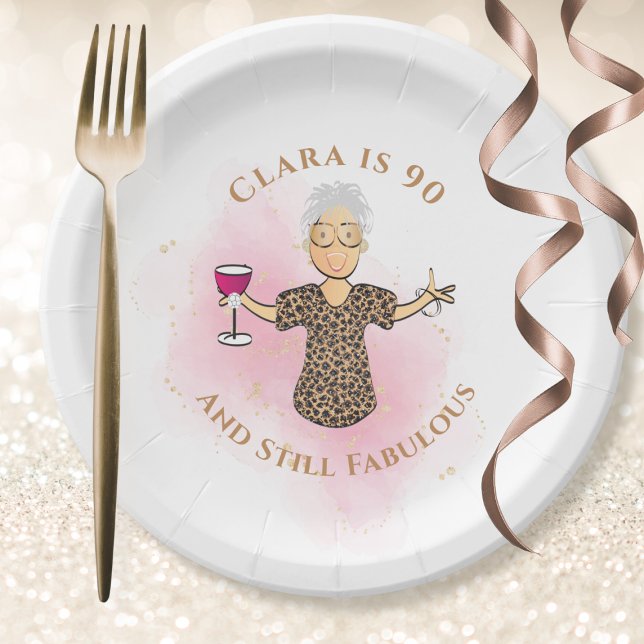 Assiettes En Carton Funny 90th Birthday Gold Pink 90 et Fabulous (Créateur téléchargé)