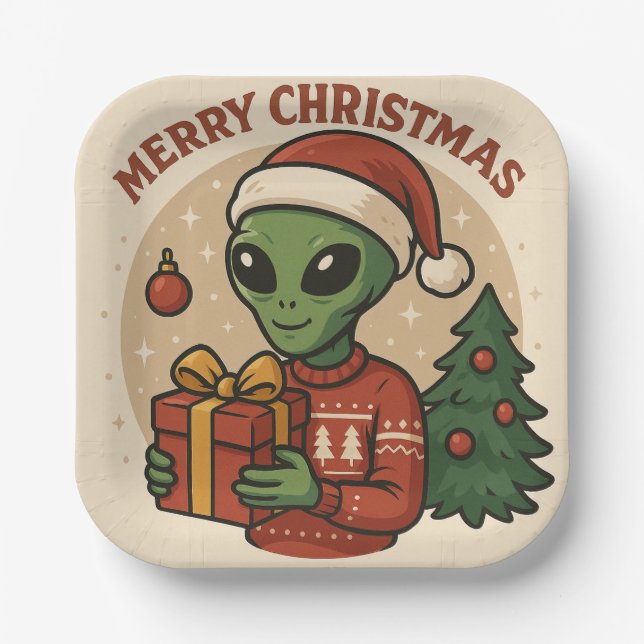 Assiettes En Carton Funny Alien Merry Christmas (Recto)