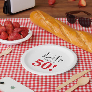 Assiettes En Carton Funny anniversaire 50ème jalon rétro cerise rouge