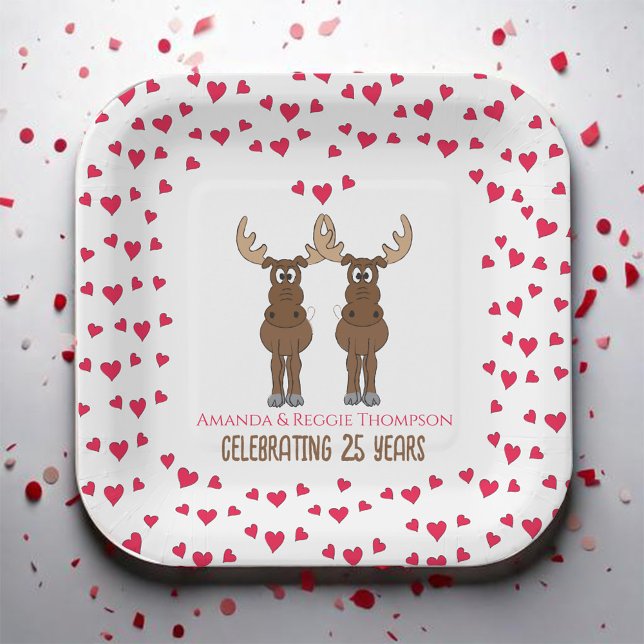 Assiettes En Carton Funny Anniversaire Personnalisé (Whimsical Moose Anniversary Party Paper Plate)