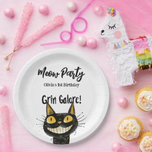 Assiettes En Carton Funny Black Kitty fête d'anniversaire