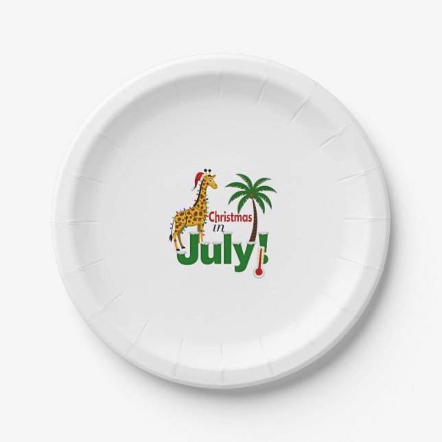 Assiettes En Carton Funny Christmas in July Shirt Santa Giraffe Palm T (Devant)