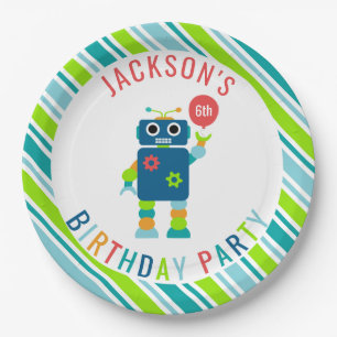 Assiettes En Carton Funny Cute Kids Colorée Robot Anniversaire