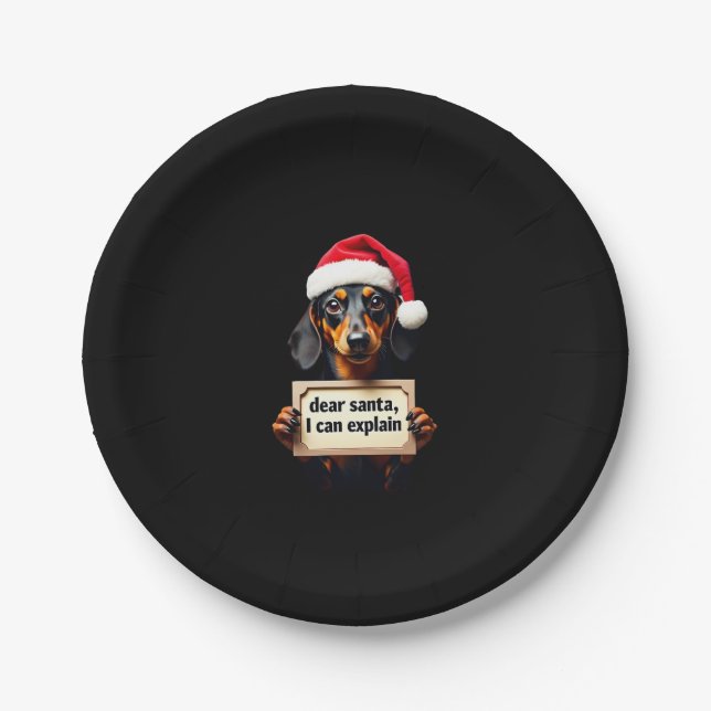 Assiettes En Carton Funny Dachshund Christmas Dear Santa I Can Explain (Devant)