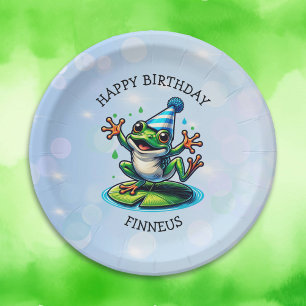 Assiettes En Carton Funny Dancing Frog Personnalisé Anniversaire