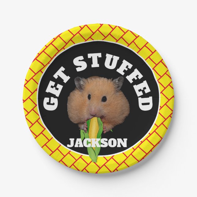 Assiettes En Carton Funny Hamster "Get Stuffed"  (Devant)