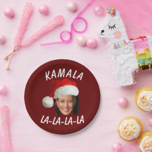 Assiettes En Carton Funny Kamala Harris Face Santa Hat Noël