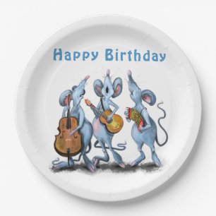 Assiettes En Carton Funny Romantic Mouse Band - Joyeux anniversaire