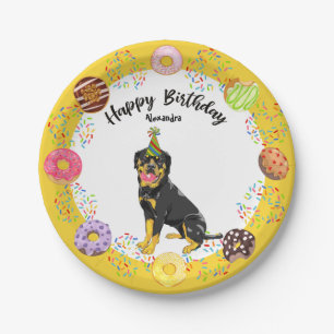 Assiettes En Carton Funny Rottweiler Donuts de chien fête d'anniversa