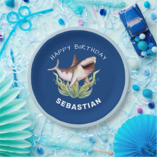 Assiettes En Carton Funny Shark Boys Blue Ocean Birthday Party