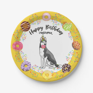 Assiettes En Carton Funny Siberian Husky Donuts fête d'anniversaire