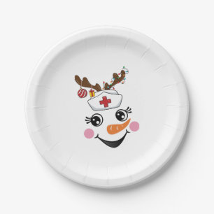Assiettes En Carton Funny Snowman Nurse Face Eyelashes Médaille Noël