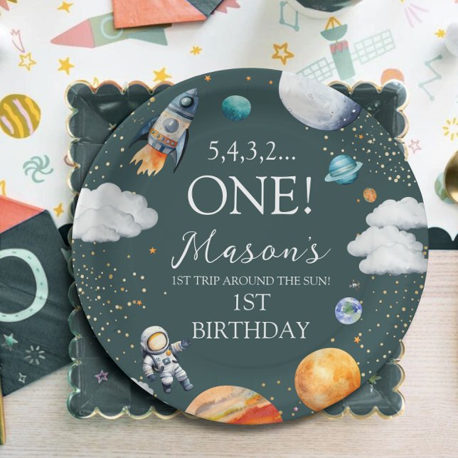 Assiettes En Carton Fusée de l'espace 1er anniversaire (Créateur téléchargé)