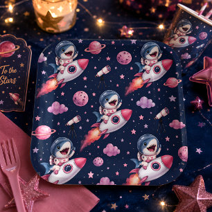 Assiettes En Carton Fusée Requin Espace Mignonne