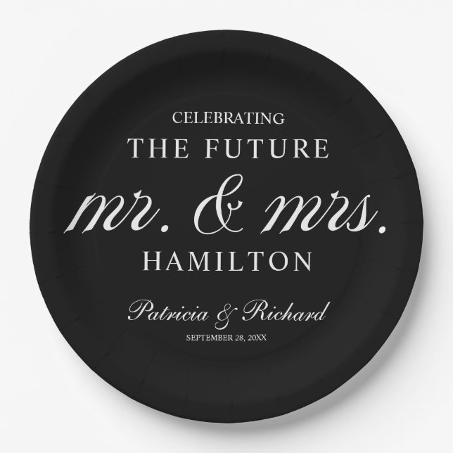 Assiettes En Carton Futur M. et Mme Engagement Party Black (Devant)