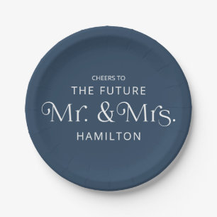 Assiettes En Carton Futur M & Mme Engagement Party Blue
