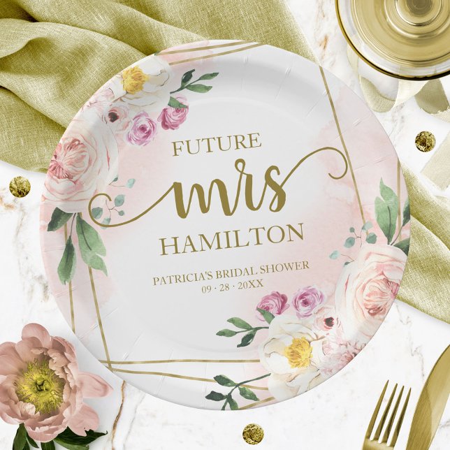 Assiettes En Carton Futur Mme Blush Floral Fête des mariées géométriqu (Créateur téléchargé)