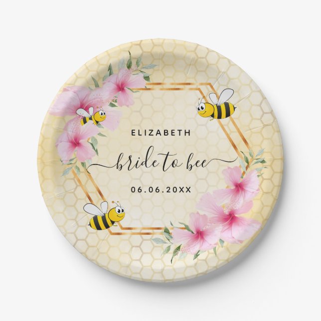 Assiettes En Carton Future mariée fleurs roses miel thème enterrement  (Devant)